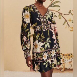 Farm Rio Black Surreal Flowers Long Sleeve Mini Dress